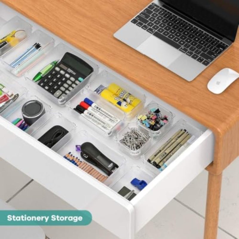 Clear Drawer Organizer Set 25 Pieces in 4 Sizes Durable plastic, easy to clean, stackable, multi-use, combinable into multiple shapes, for kitchen, bathroom and office - Image 4