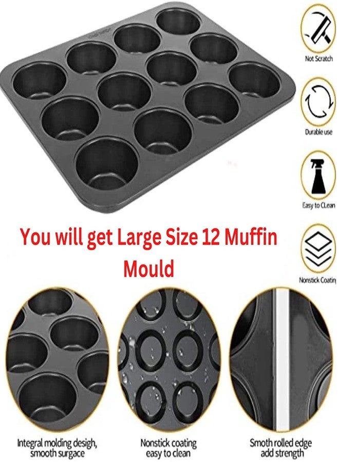 بولفيس قالب مافن صغير الحجم من الألومنيوم غير اللاصق من بولفيس، يحتوي على 12 فتحة، وقالب كب كيك (حجم كبير، 35 سم طول × 26 سم عرض × 3 سم ارتفاع) - Image 2