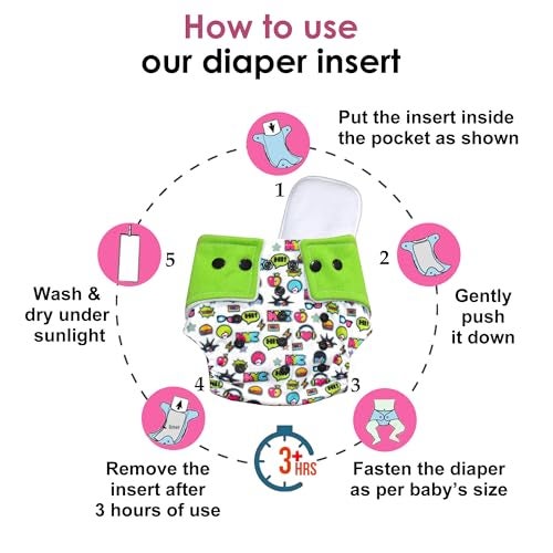 Vparents Mix Print Reusable and Adjustable Cloth Diapers With ulta absorbent Insert with 5 layers- washable (Green) - Image 3