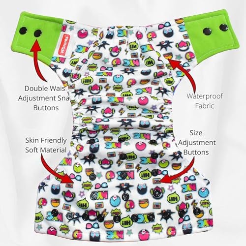 Vparents Mix Print Reusable and Adjustable Cloth Diapers With ulta absorbent Insert with 5 layers- washable (Green) - Image 2