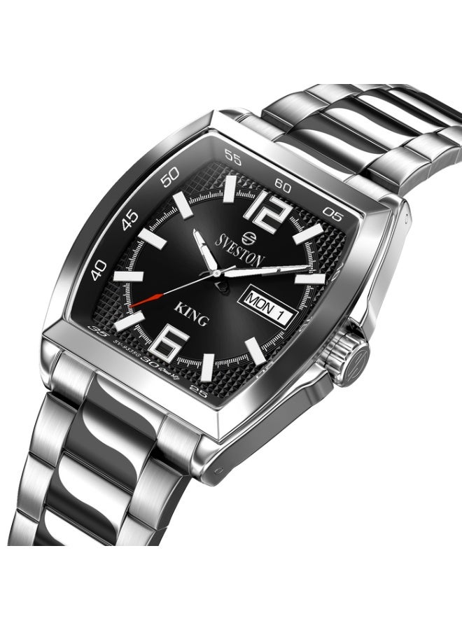 سيفيستون ساعة Sveston King هي ساعة رجالية مصنوعة من الفولاذ المقاوم للصدأ بقطر 38 ملم وتأتي مع علبة ساعة فاخرة. - Image 1