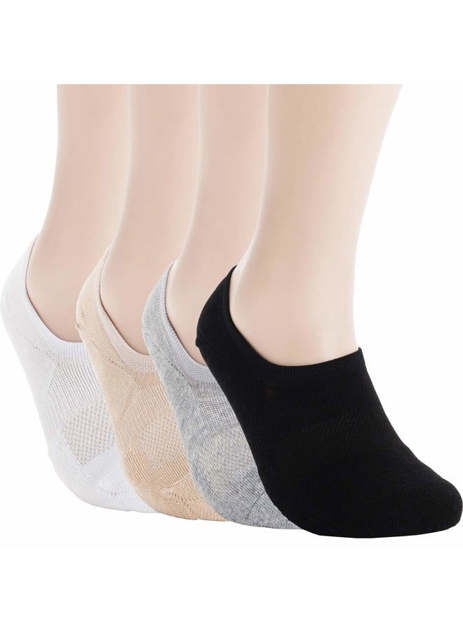 Pro Mountain No Show Socks Wide Toe Box For Health Bunion Unisex Size S to X-Large Cotton Cushion Footies, 4color Assorted 4 Pairs, M - Image 1