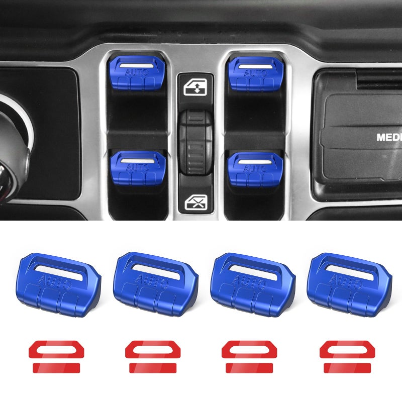 DIAMOOKY 4PCS Upgraded Window Switch Button Cover Compatible with Jeep Wrangler JL JLU 20182025 and Gladiator JT 2020 2021 2022 2023 2024 2025 Wrangler 4xe Interior AccessoriesBlue