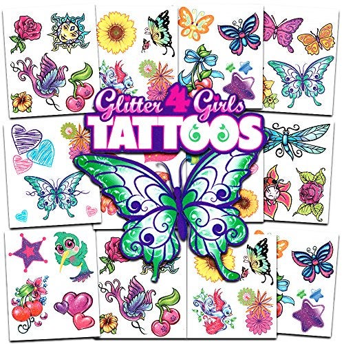 SAVVi Crenstone Glitter Tattoos ~ 50 Dazzling Designs ~ Hearts, Butterflies, Flowers, and More! - Image 1