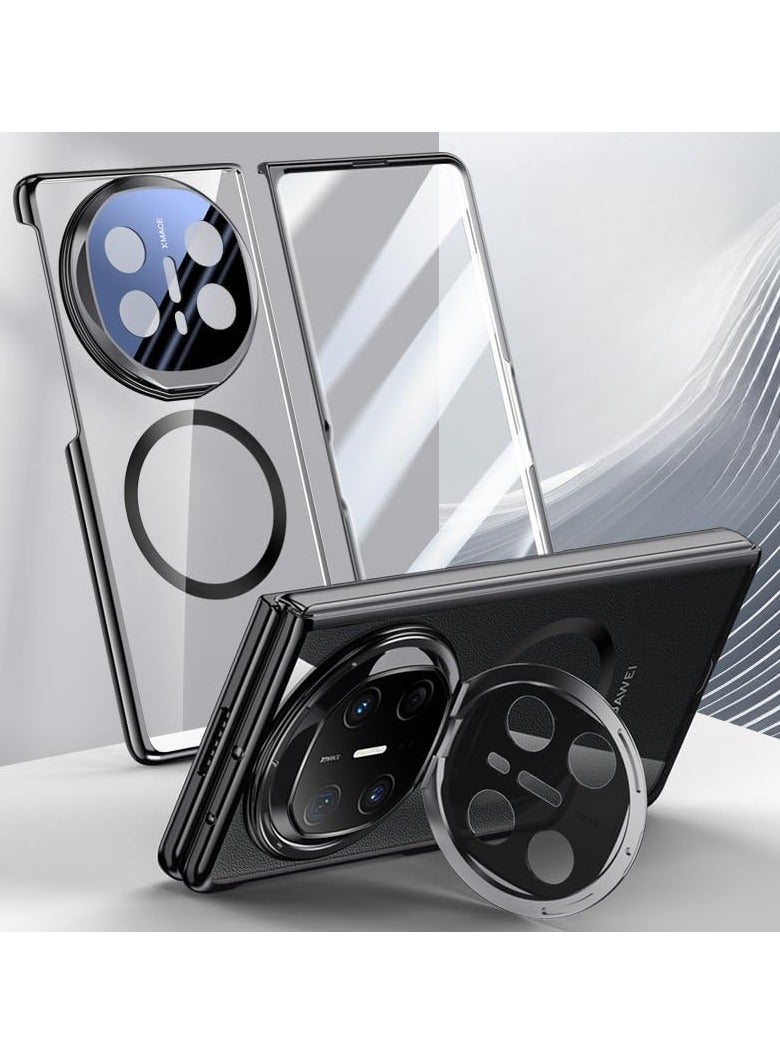 عام الغطاء المغناطيسي متوافق مع هاتف Huawei Mate X6 [يحتوي على حامي شاشة مدمج]، مع حامل معدني للكاميرا وغطاء شفاف مطلٍ مقاوم للصدمات يدعم الشحن اللاسلكي. - Image 1