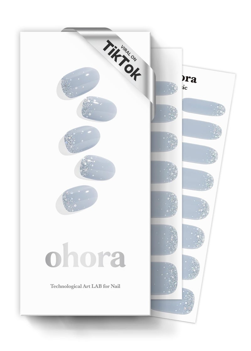 ohora Semi Cured Gel Nail Strips (N Felice) - Blue, Glitter, Works with Any UV/LED Lamps, Salon-Quality, Long Lasting, Easy to Apply & Remove - Includes 2 Prep Pads, Nail File & Wooden Stick - Image 1