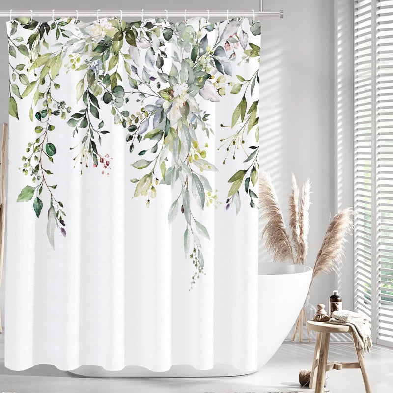 Tititex Sage Green Eucalyptus Shower Curtain, Watercolor Leaves on The Top Plant with Floral Bathroom Decoration Shower Curtain Sets 72x72 Inch with Hooks - Image 2