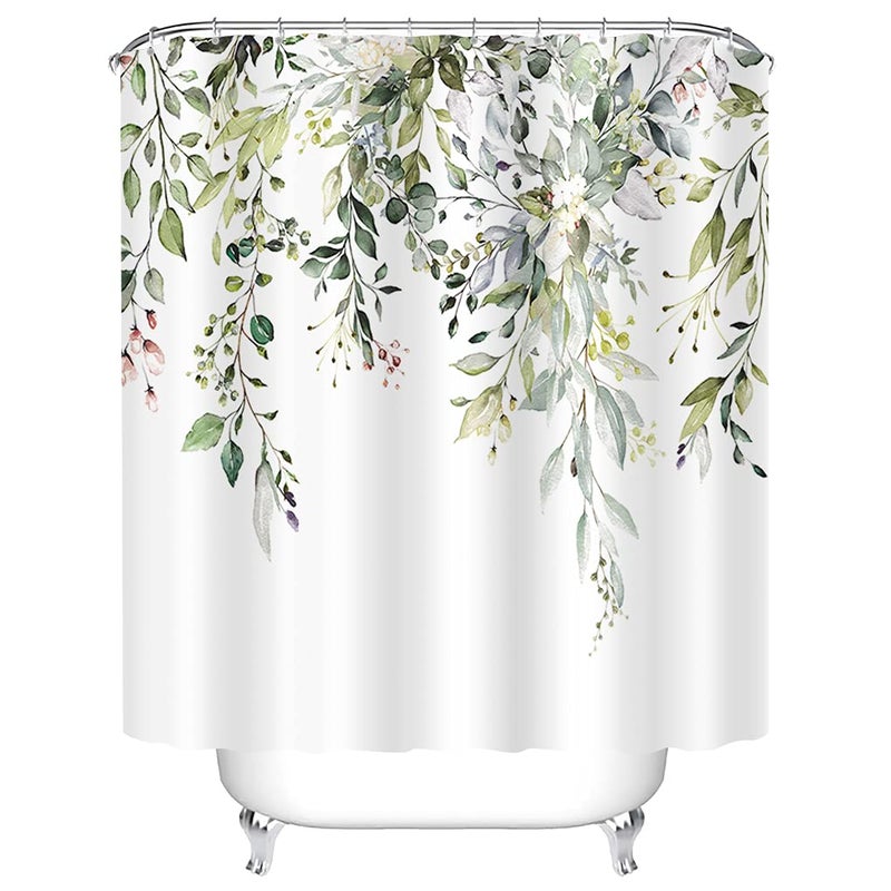 Tititex Sage Green Eucalyptus Shower Curtain, Watercolor Leaves on The Top Plant with Floral Bathroom Decoration Shower Curtain Sets 72x72 Inch with Hooks - Image 4