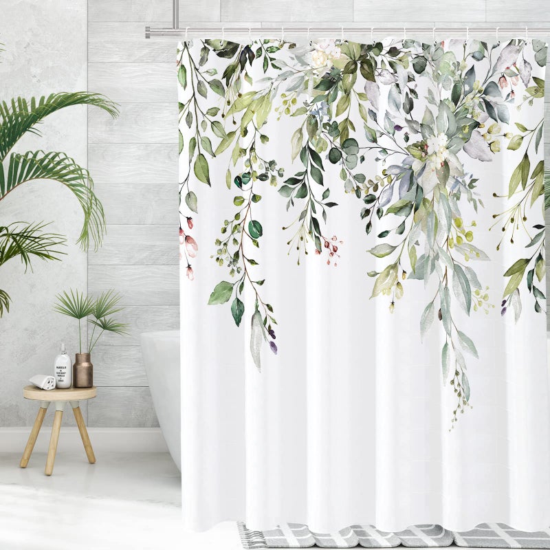 Tititex Sage Green Eucalyptus Shower Curtain, Watercolor Leaves on The Top Plant with Floral Bathroom Decoration Shower Curtain Sets 72x72 Inch with Hooks - Image 3