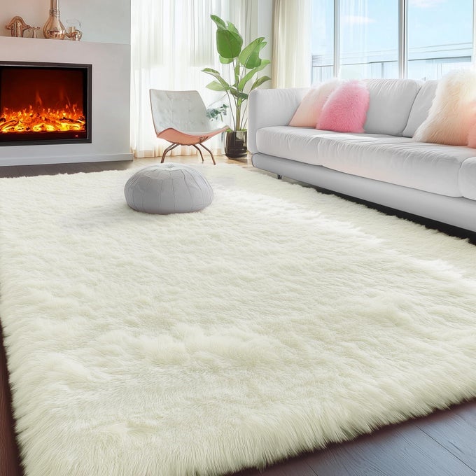 FLUFFY SHAG AREA RUGS FOR BEDROOM LIVING ROOM CREAM WHITE SUPER SOFT FUZZY SHAGGY CARPETS FOR GIRLS BOYS BEDROOMINDOOR 4X6 BEDSIDE RUG KIDS