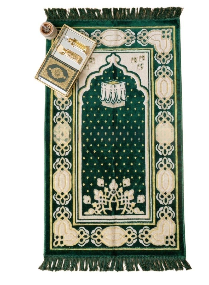 سجاد صلاه مصنوعه من القطيفه الناعمه  خامه عاليه الجوده باللون الاخضر - Image 3