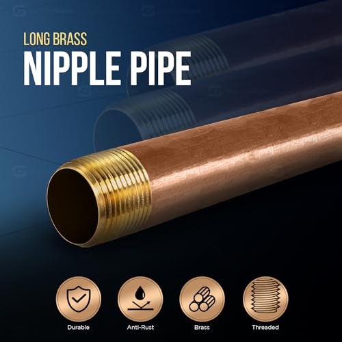 SUPPLYGIANT 12" Long Brass Nipple Pipe Fitting with 1/2" Nominal Diameter and NPT Ends - Image 2