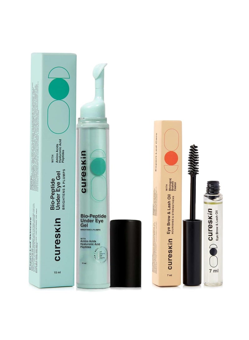 Cureskin Eye Care Combo | Eye Brow & Lash Oil | Bio-Peptide Under Eye Gel to Reduce Dark Circles | Eyelash Growth Serum | Under Eye Cream for Dark Circles for Women and Men | Lash Serum for Eyelash Growth - Image 1