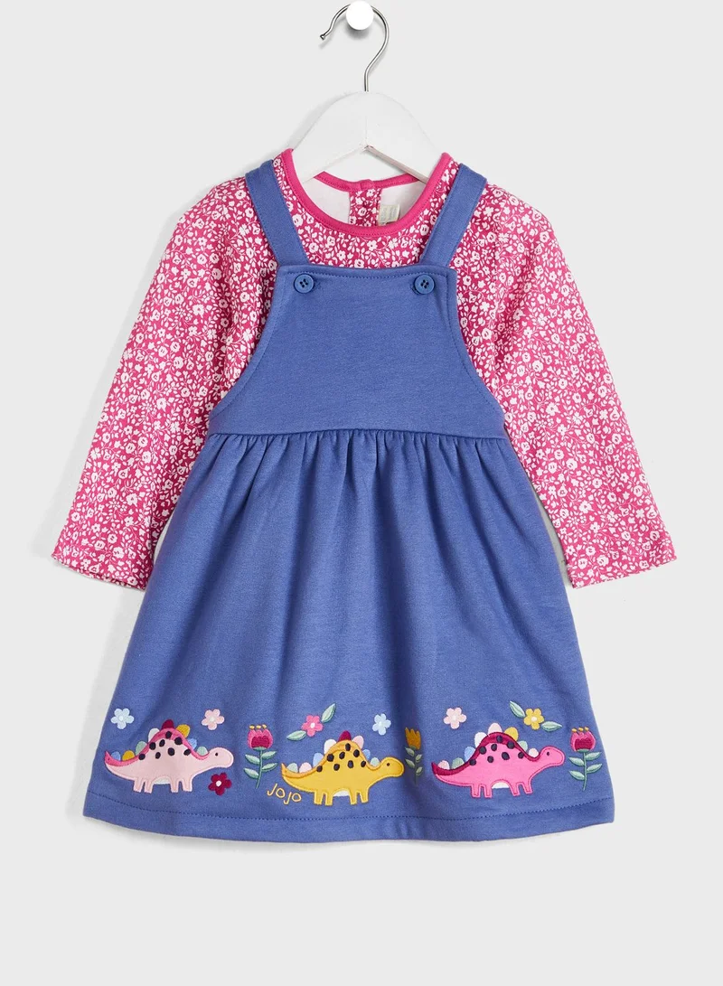 JoJo Maman Bebe Kids Dino Applique Pinafore & Top Set