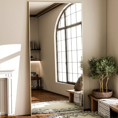 GLSLAND 71x31 Full Length Mirror Extra Large Hanging or Leaning Rectangle Mirror Aluminum Alloy Thin Frame Bedroom Floor DressingGold