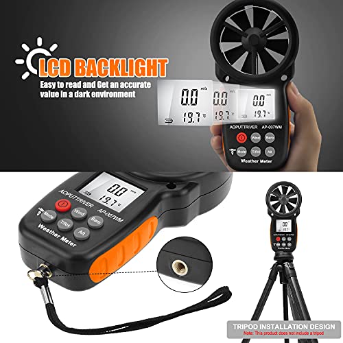 AOPUTTRIVER Digital Anemometer Barometer Handheld Anemometer, Wind Speed Meter for Wind Speed/Temperature with Wind Chill & Relative Humidity, Altitude, Barometric Pressure measure for HVAC CFM Shooting -AP-007WM - Image 3