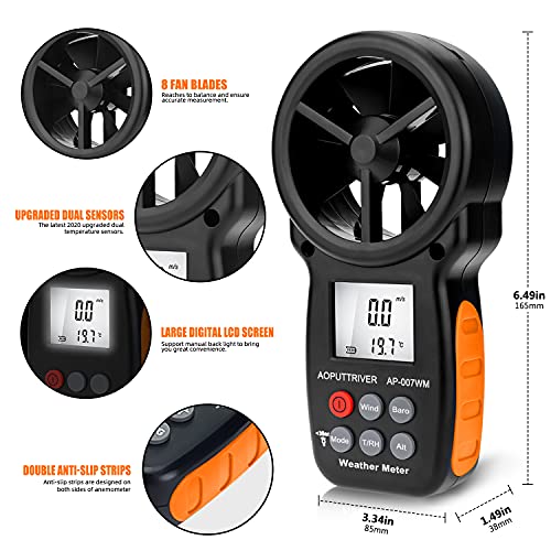 AOPUTTRIVER Digital Anemometer Barometer Handheld Anemometer, Wind Speed Meter for Wind Speed/Temperature with Wind Chill & Relative Humidity, Altitude, Barometric Pressure measure for HVAC CFM Shooting -AP-007WM - Image 4