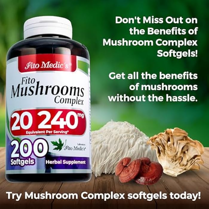 FITO MEDIC'S Lab Mushroom Complex Supplement, 18 Species Blend, 200 Softgels - Image 3