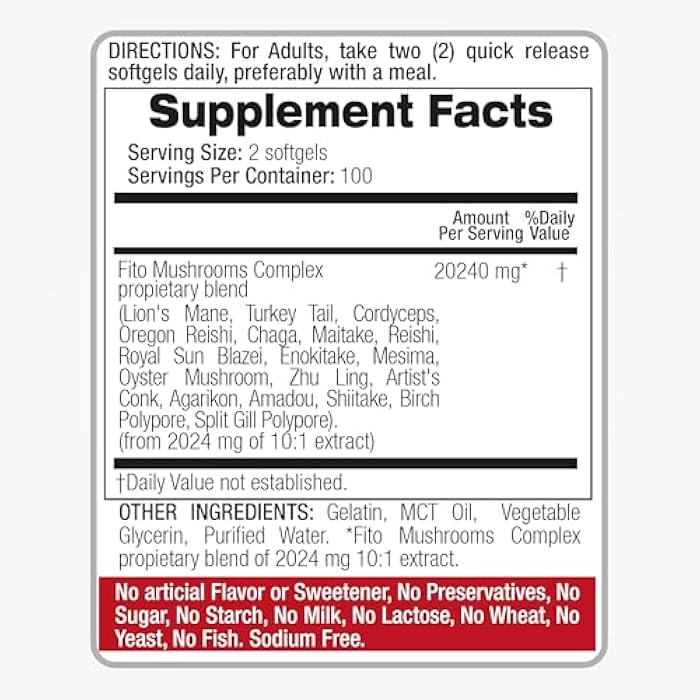 FITO MEDIC'S Lab Mushroom Complex Supplement, 18 Species Blend, 200 Softgels - Image 5