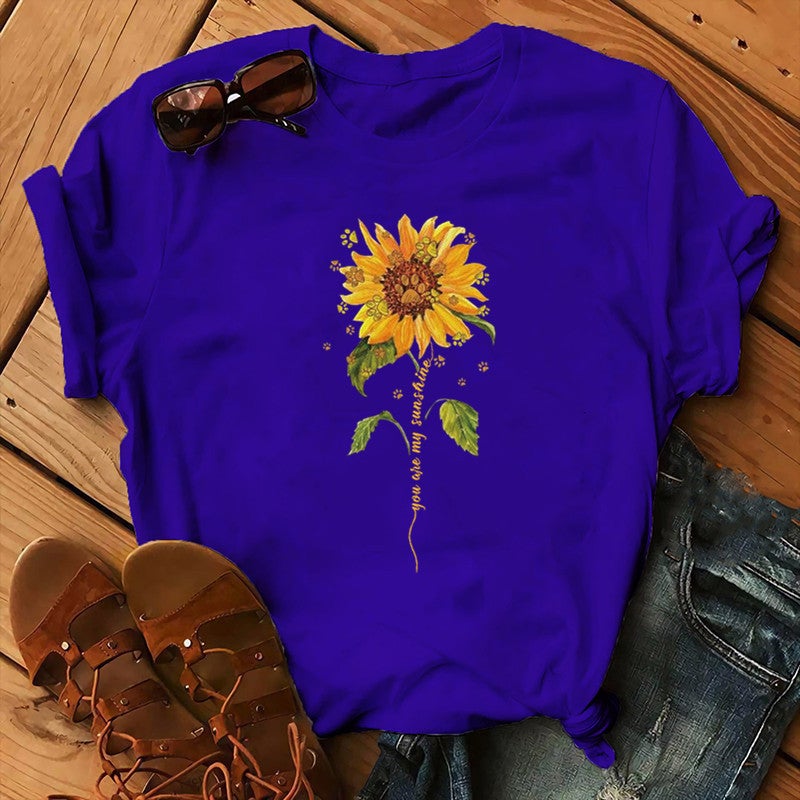 2020 AliExpress wish ebay Amazon foreign trade independent station womens Christmas Animal Flower short sleeve Sapphire Blue 