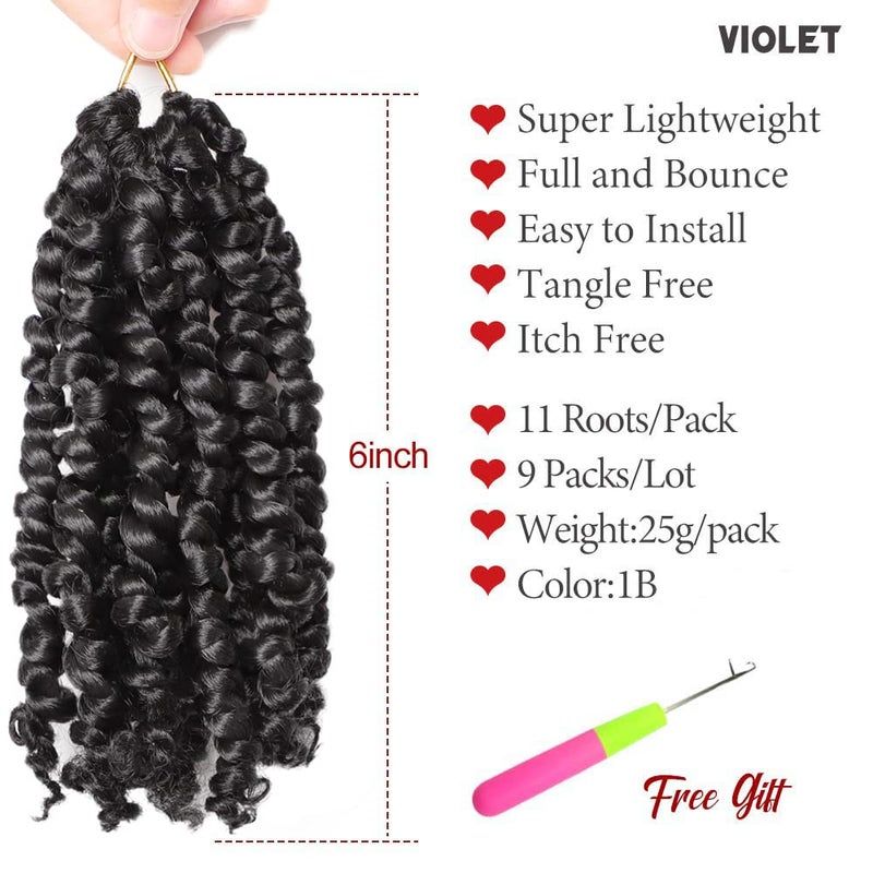 VIOLET Passion Twist Crochet Hair 6 Inch 9 Packs Natural Black Passion Twist Hair Short Twist Hair Prelooped Crochet Hair for Black Womenï¼ˆ1Bï¼Œ6 Inchï¼Œ9 Packsï¼‰ - Image 2