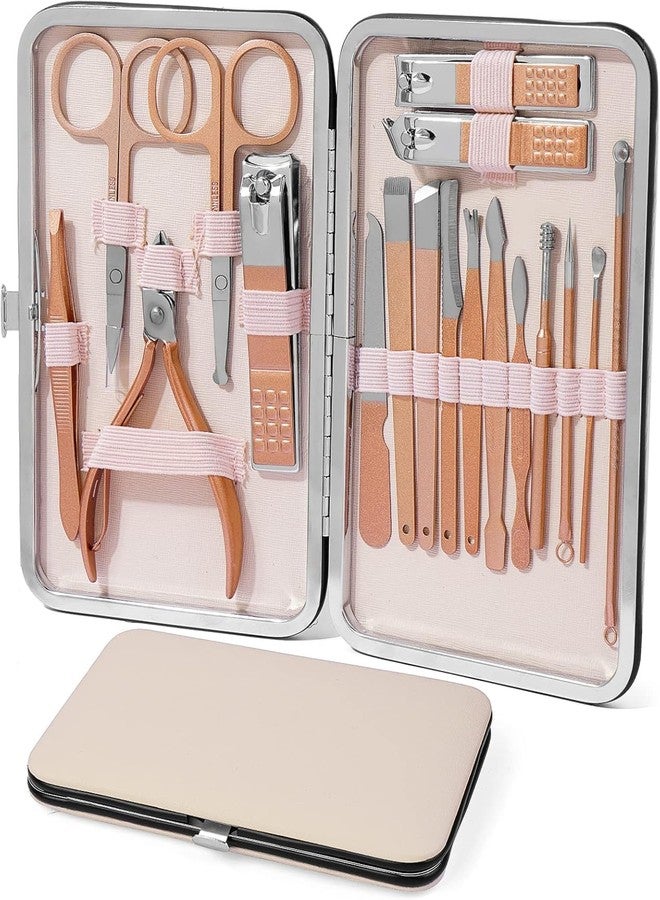 GKN 18 in 1 Luxury Stainless Steel Manicure & Pedicure Grooming Kit For Women With Nail Cutter | Nail Care Kit For Women | Manicure Pedicure Kit For Women (Rose Gold) - Image 1