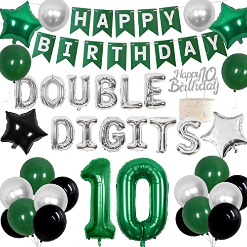 Cheereveal زينة عيد الميلاد العاشر تشيريڤيل باللون الأخضر لوازم حفلات الأرقام المزدوجة للأولاد والبنات لافتة عيد ميلاد سعيدة وزينة كعكة - Image 1