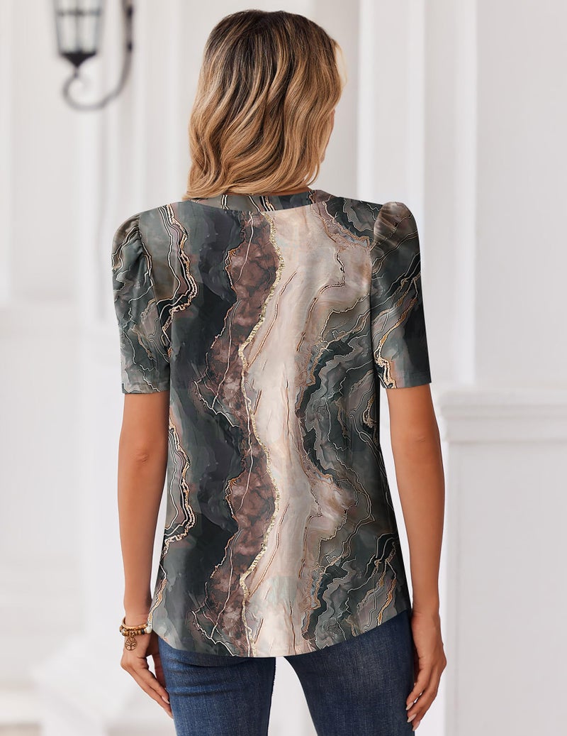 Zeagoo Womens Tops Puff Short Sleeve Shirts Plus Size Spring Blouses Dressy Casual V Neck Clothes 2026 Fashion Outfits - Image 5