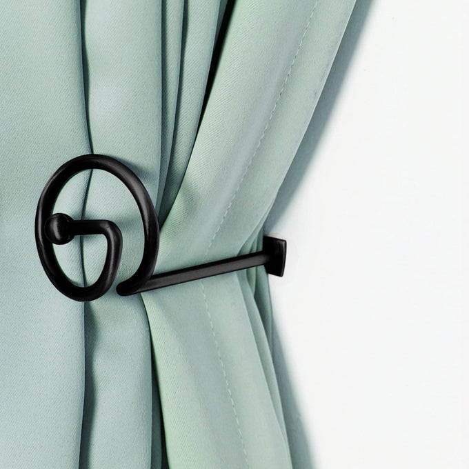 BLACK CURTAIN HOLDBACKS BLACK SET OF 2 SMALL OUT DOOR CURTAIN WALL HOOK DRAPES TIEBACKS PULL BACK FOR CURTAINS DECORATIVE CURTAIN HOLD BACKS WITH SCREWS FOR OUTDOOR BEDROOM LIVINGROOM OFFICE