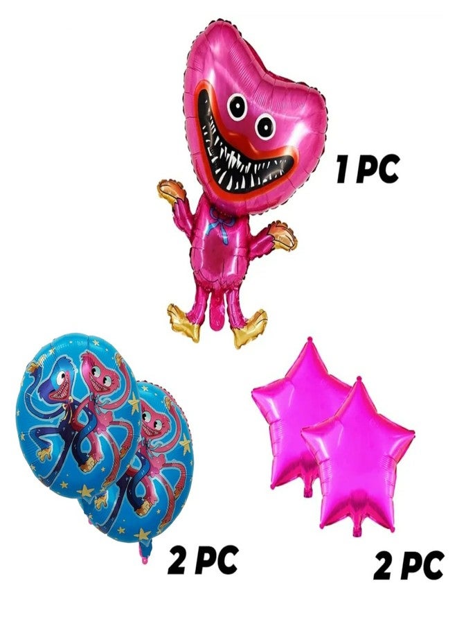 Fun Affairs Puppy Playtime Pink Monster Theme Foil Balloon Set - Cartoon Style Birthday Decoration Balloons with Heart & Round Printed Balloons for Kids Party Supplies, 5Pcs - Image 5