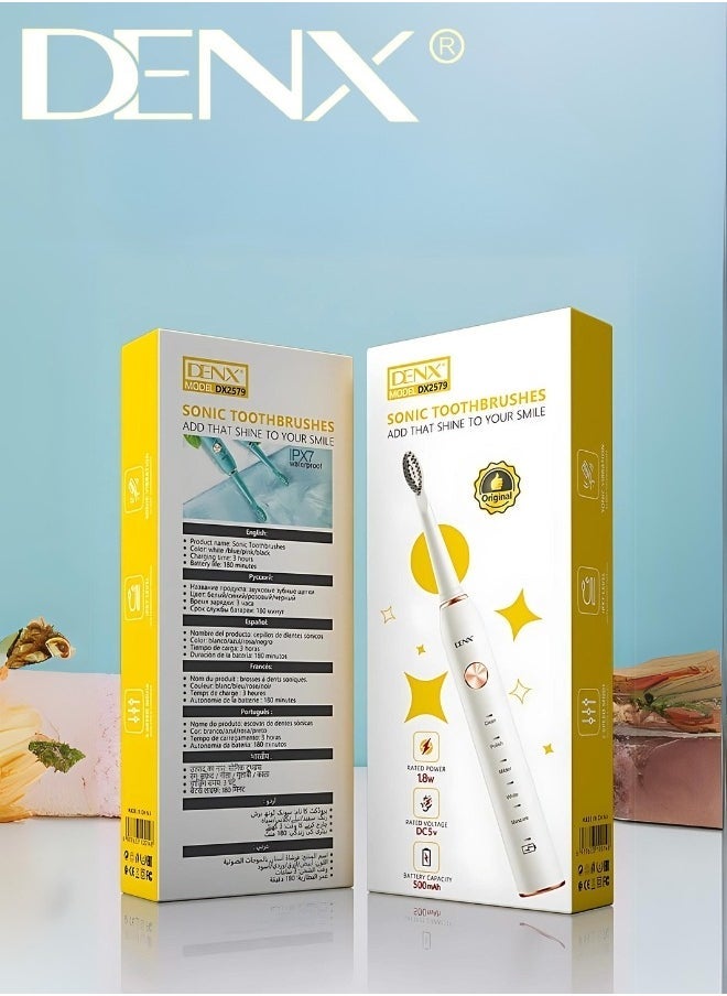 Denx Electric Toothbrush With 3 Brush Heads, Ultrasonic Motor, 5 Modes, Rechargeable, Ipx7 Waterproof, Electric Toothbrush For Adults And Teens Dx2579 - Image 5