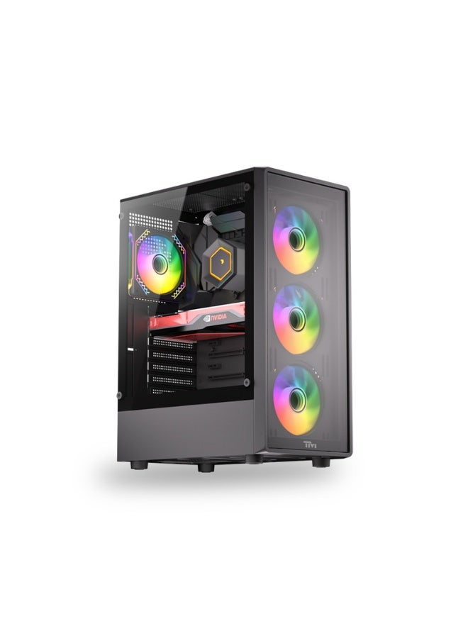 TWISTED MINDS Gaming Case, PHANTOM Mid Tower PC Case, Tempered Glass Side Panel, ATX / M-ATX / Mini-ITX Support, High Airflow Design | TM-PHANTOM-B black - Image 1