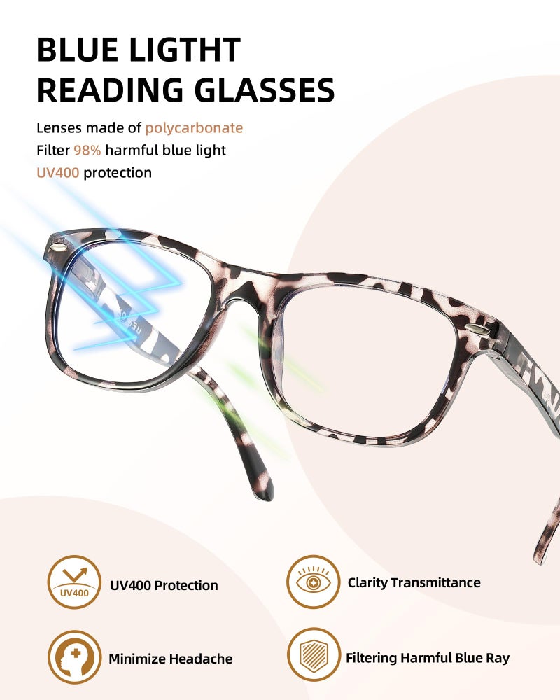 JOLISU 5 Pack Reading Glasses For Women - Stylish Blue Light Blocking Readers -Womens Men Spring Hinge Eyeglasses(3.50) - Image 5