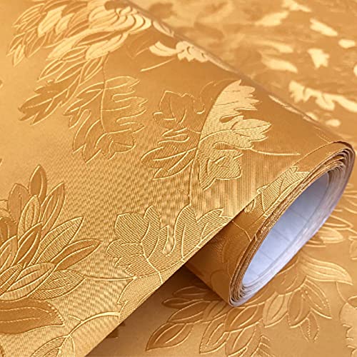 wolpin Wall Sticker Wallpaper Embossed Decal Floral Home Decoration (45 x 600 cm), Living Room, Bedroom, Textured, DIY Self Adhesive, Gold - Image 4