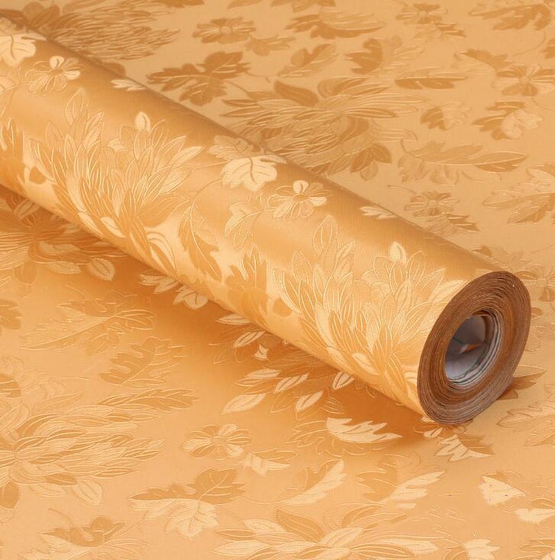 wolpin Wall Sticker Wallpaper Embossed Decal Floral Home Decoration (45 x 600 cm), Living Room, Bedroom, Textured, DIY Self Adhesive, Gold - Image 1