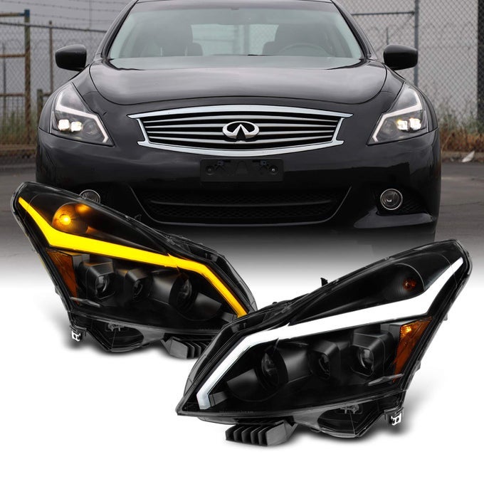 For 20102013 G37G25 2015 Q40 Sedan Black Smoked Led Sequential Led Signal Tube Projector Headlights