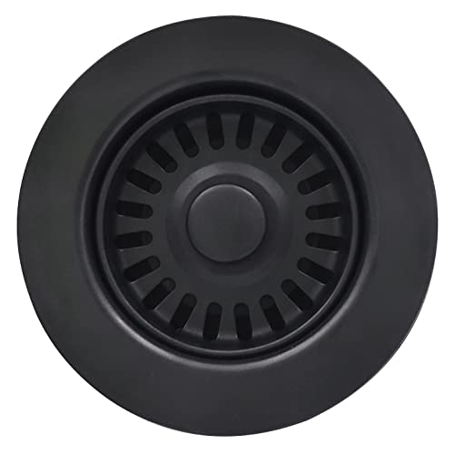 EADOT 3-1/2 Inch Polymer Black Sink Drain Assembly with Basket Strainer and Stopper for Granite or Fireclay Kitchen Sinks - Image 1