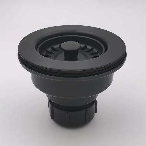 EADOT 3-1/2 Inch Polymer Black Sink Drain Assembly with Basket Strainer and Stopper for Granite or Fireclay Kitchen Sinks - Image 3