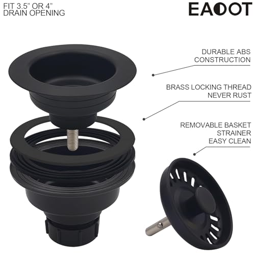 EADOT 3-1/2 Inch Polymer Black Sink Drain Assembly with Basket Strainer and Stopper for Granite or Fireclay Kitchen Sinks - Image 5