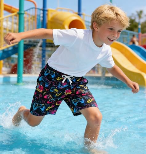 uideazone Boy's Funny Gamepad Swim Trunks Summer Quick Dry Swimsuits Elastic Waist Beach Board Shorts Blue Red Sunset Bathing Suit with Side Pockets - Image 3