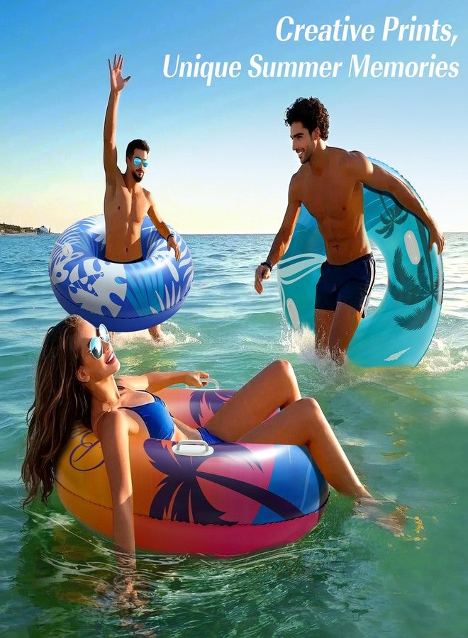 HeySplash Pool Tubes for Adult, 42 Inch Large Pool Floats with Handles, Inflatable Swim Rings Lounge, Hawaii Fun Swim Floaties Swimming Pool Beach Lake River Party Decoration Toys, Orange Purple Beach - Image 4