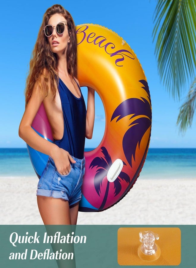 HeySplash Pool Tubes for Adult, 42 Inch Large Pool Floats with Handles, Inflatable Swim Rings Lounge, Hawaii Fun Swim Floaties Swimming Pool Beach Lake River Party Decoration Toys, Orange Purple Beach - Image 5