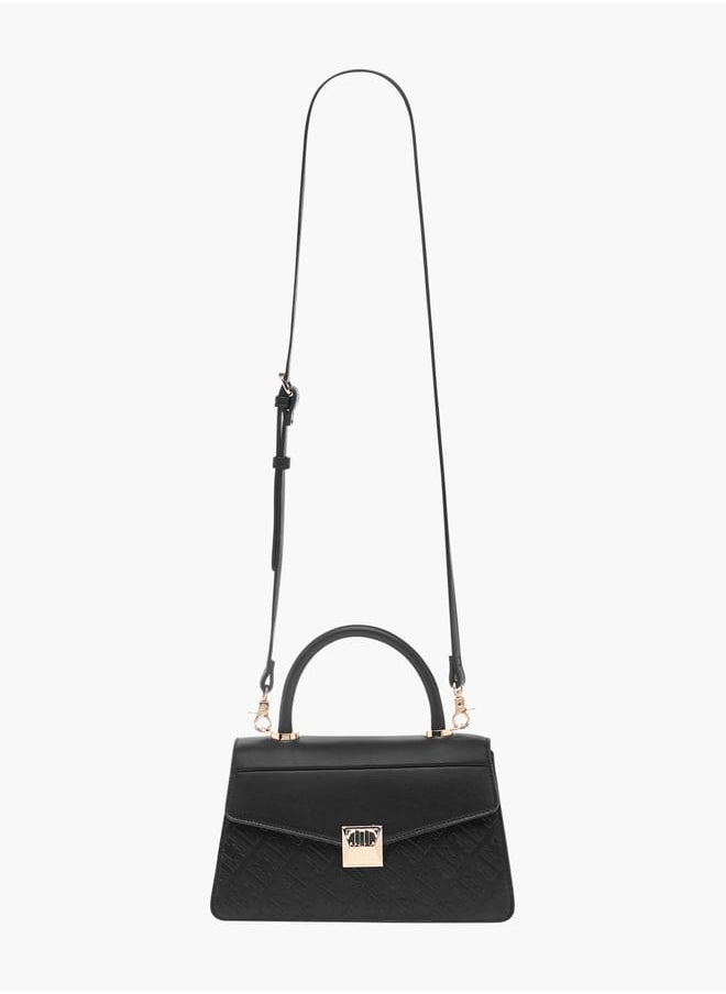 ELLE - Monogram Embossed Satchel Bag with Handle and Detachable Strap - Image 1