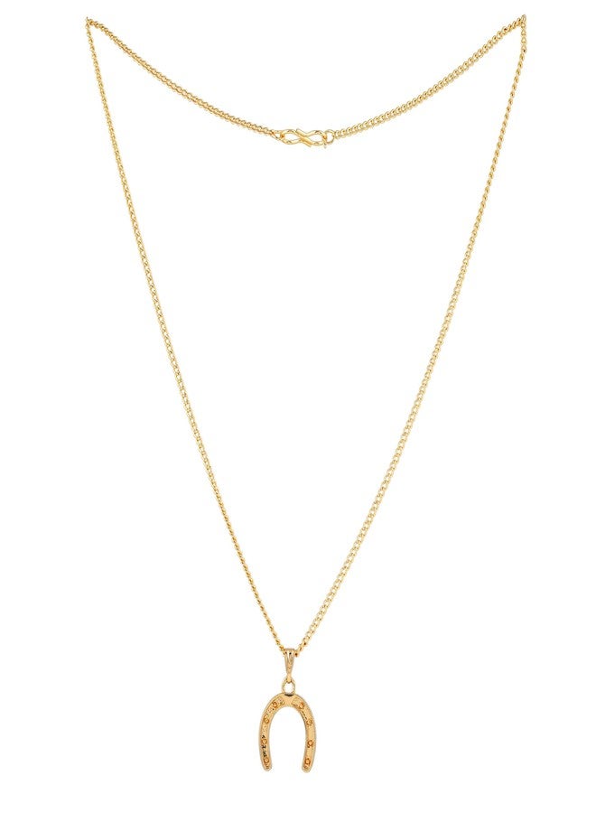 Estele Gold tone chain with gold horse shoe shape design pendant for women - Image 2