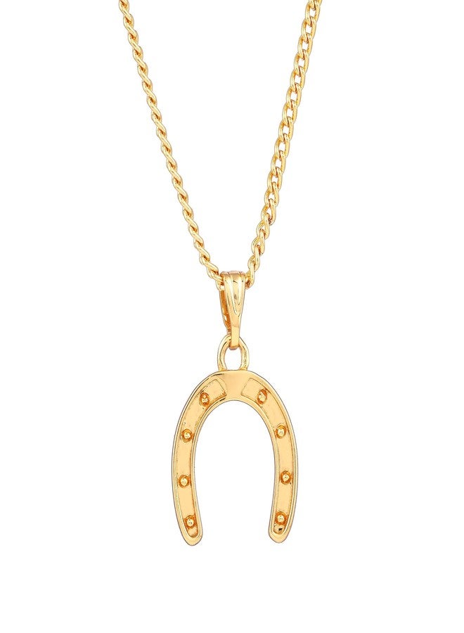 Estele Gold tone chain with gold horse shoe shape design pendant for women - Image 1