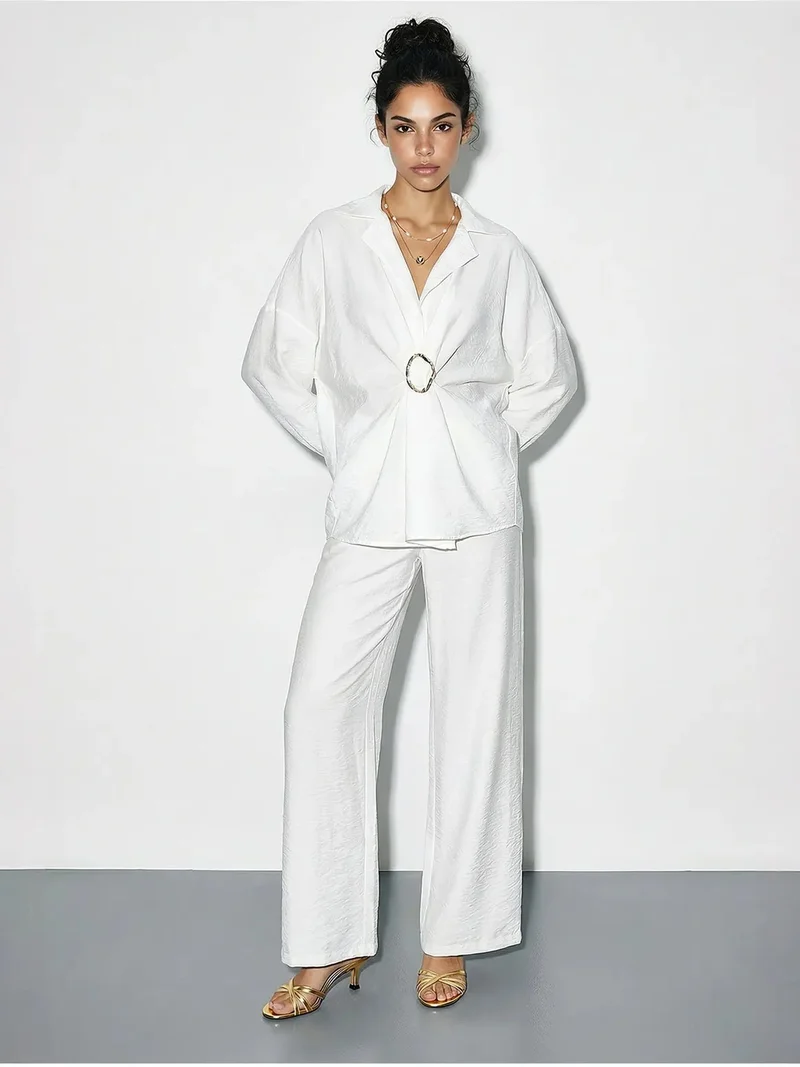 بيانكو لوتشي LUCCI Oversized Button-Up Shirt and Wide Leg Pants Co-ord