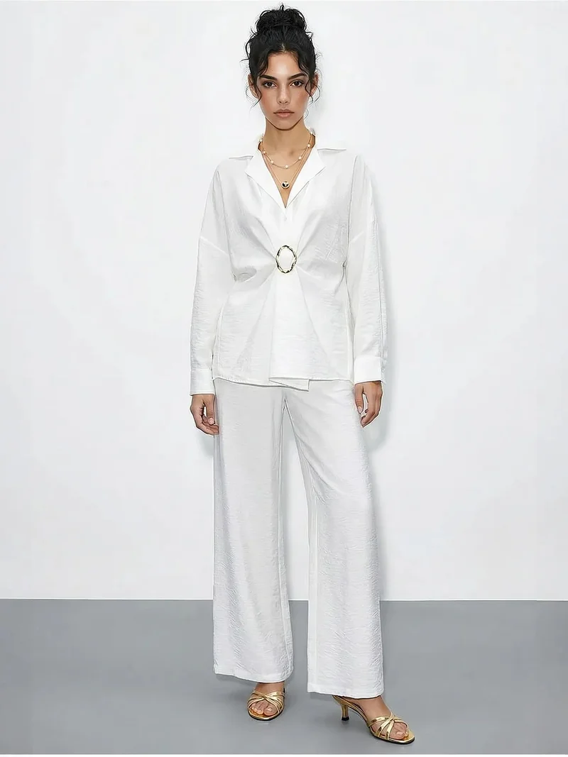 بيانكو لوتشي LUCCI Oversized Button-Up Shirt and Wide Leg Pants Co-ord