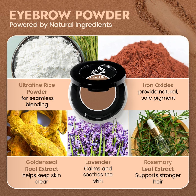 BaeBlu Organic Eyebrow Powder - Vegan Brow Tint for Shaping, Filling & Defining, 100% Natural - Smudge-Proof & Long-Lasting Conditioning - Cruelty-Free, Paraben-Free, Gluten-Free, Made in USA - Deep Brown - Image 2