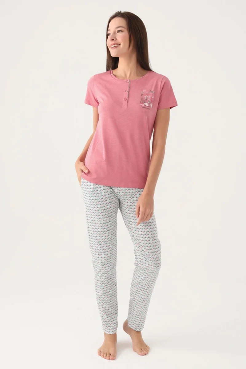 ارنيتا Button-down Collar Pocket Women's Pajama Set, Plus Size Pajama Set, 100% Cotton Women's Pajamas