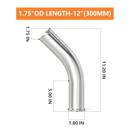 GASHER 1PCS 45 Degree Elbow Aluminum Alloy Tube Intercooler Pipe Air Intake Tube 175OD Leg Length 12 300mm with Bead Roll - Image 3
